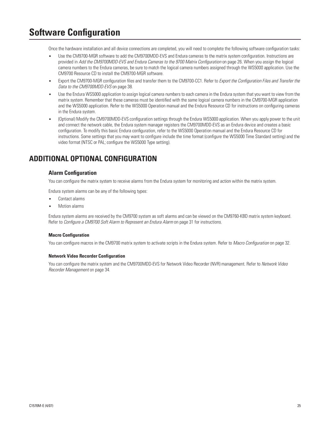 Pelco C1570M-E (4/07) manual Software Conﬁguration, Additional Optional Configuration, Macro Configuration 