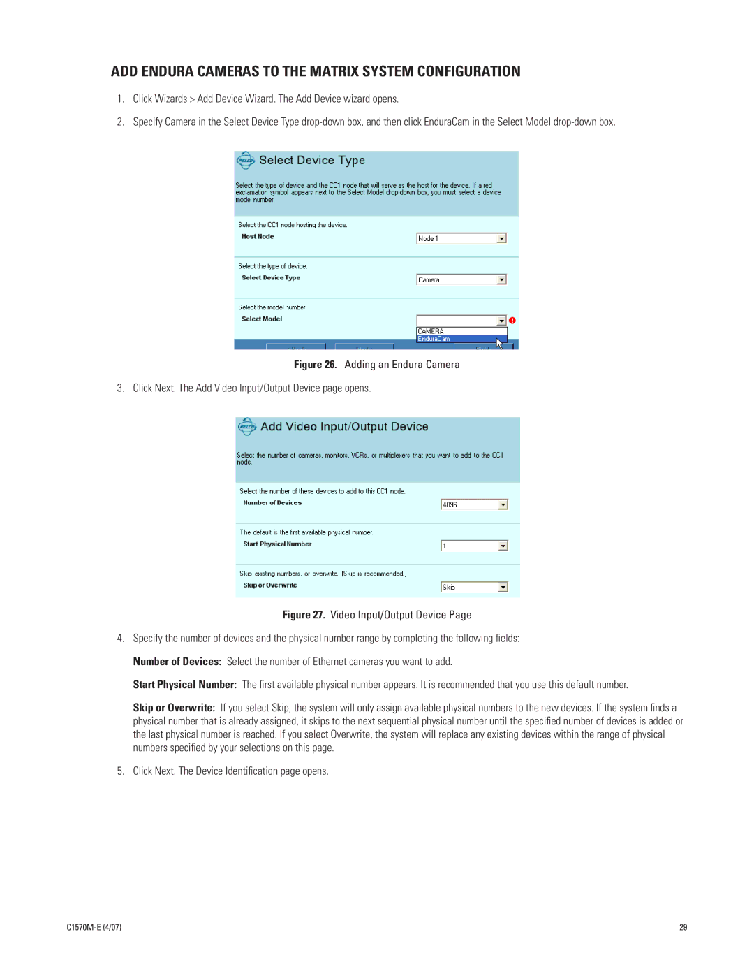 Pelco C1570M-E (4/07) manual ADD Endura Cameras to the Matrix System Configuration 