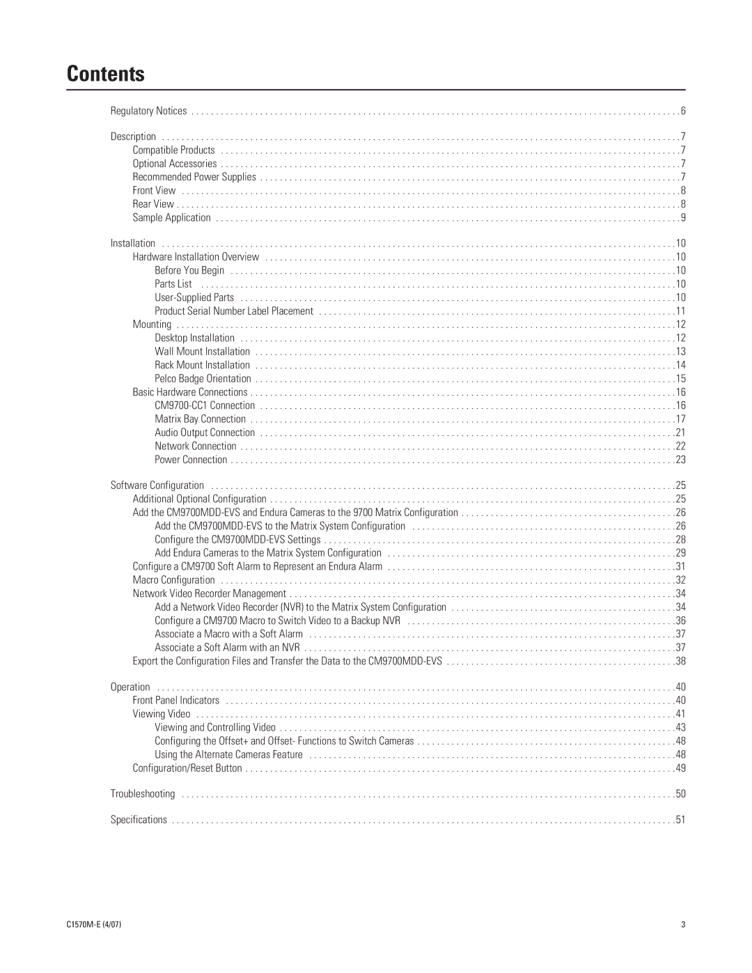 Pelco C1570M-E (4/07) manual Contents 