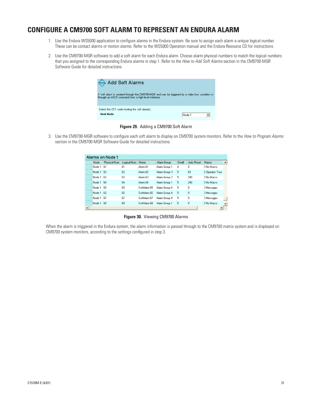 Pelco C1570M-E (4/07) manual Configure a CM9700 Soft Alarm to Represent AN Endura Alarm 