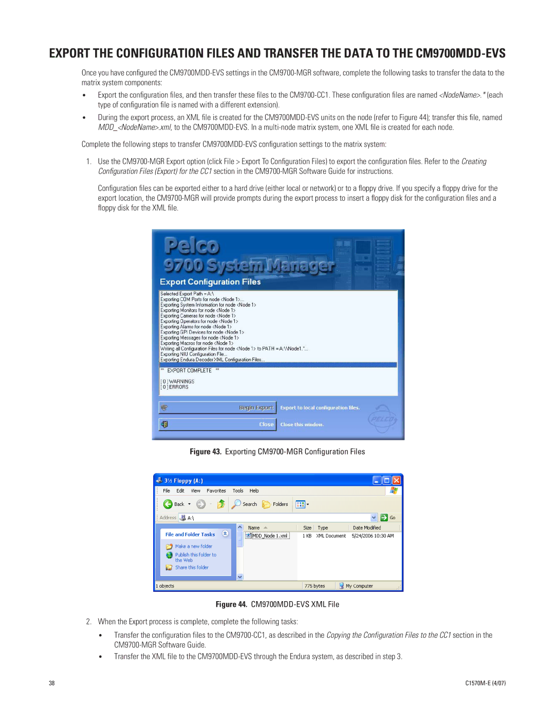 Pelco C1570M-E (4/07) manual Exporting CM9700-MGR Conﬁguration Files 