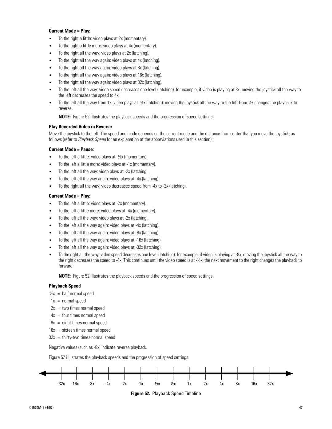 Pelco C1570M-E (4/07) manual Current Mode = Play, Play Recorded Video in Reverse, Playback Speed 