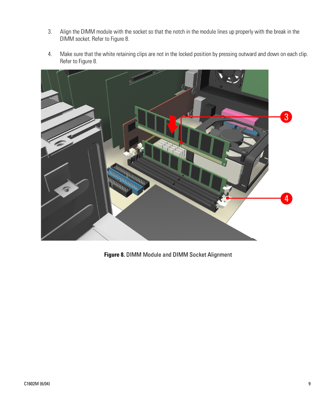 Pelco C1602M installation manual Dimm Module and Dimm Socket Alignment 