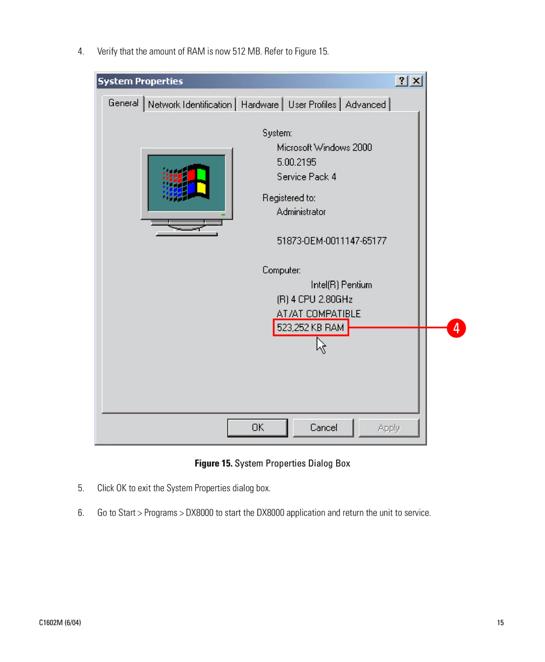 Pelco C1602M installation manual Verify that the amount of RAM is now 512 MB. Refer to Figure 