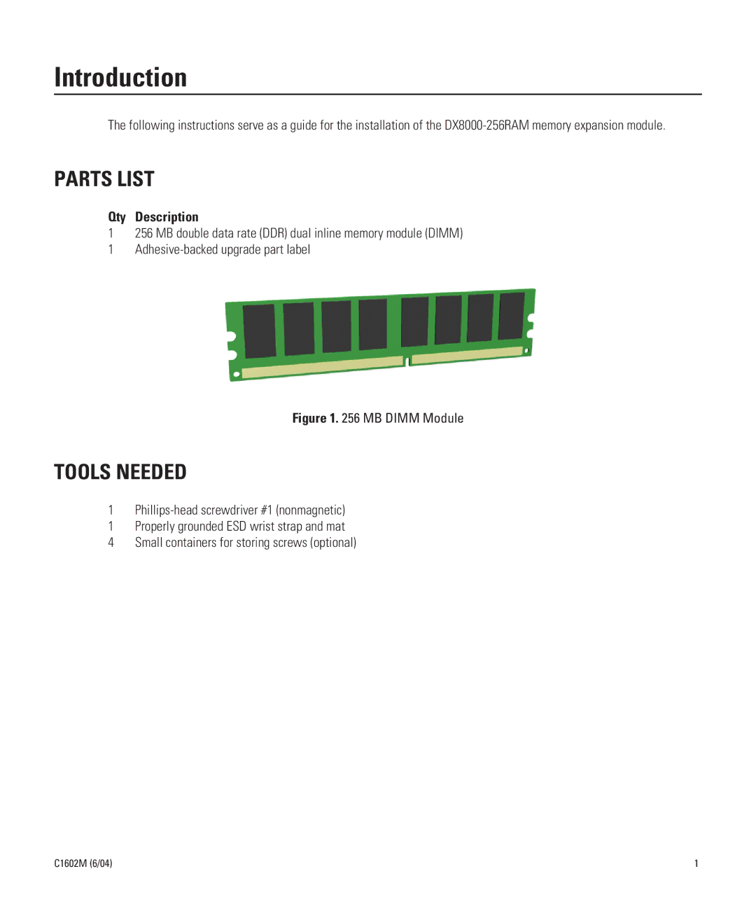 Pelco C1602M installation manual Introduction, Parts List 