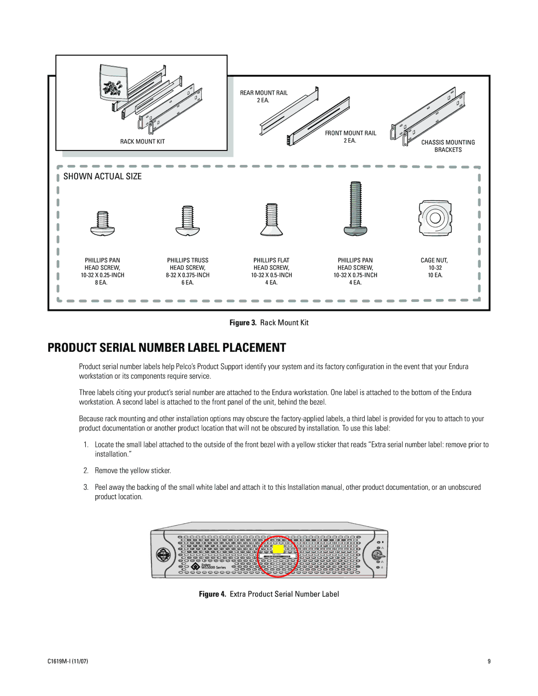 Pelco C1619M-I manual Product Serial Number Label Placement, Shown Actual Size 