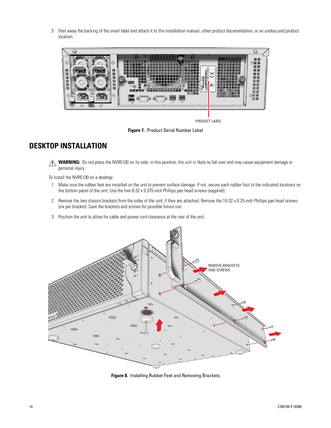 Pelco C1621M-E (9/08) 3 manual Desktop Installation, To install the NVR5100 on a desktop 