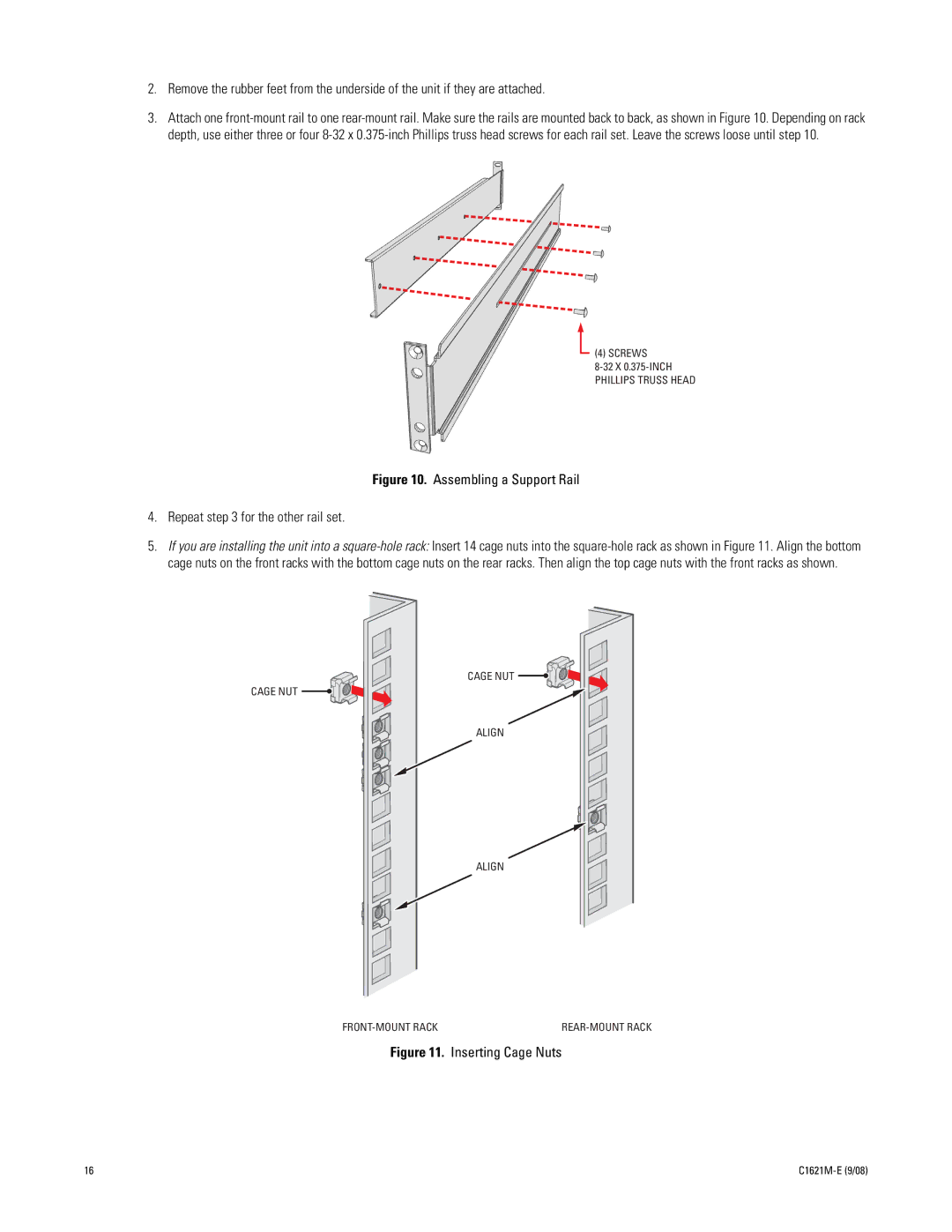 Pelco C1621M-E (9/08) 3 manual Assembling a Support Rail Repeat for the other rail set 