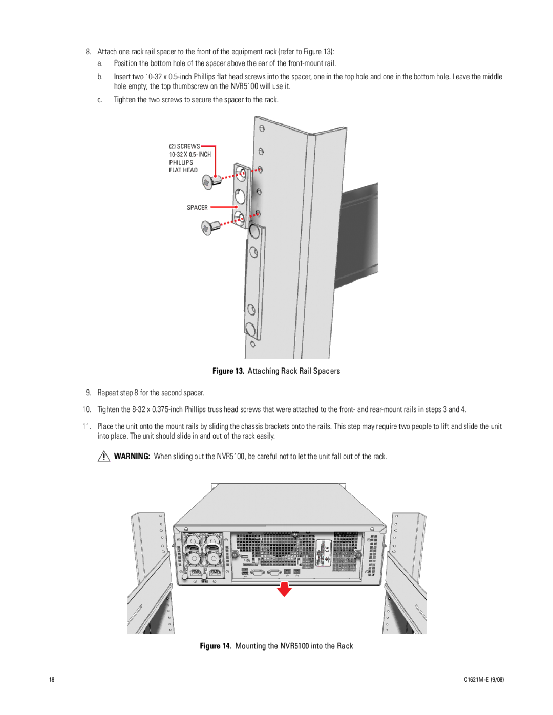 Pelco C1621M-E (9/08) 3 manual Attaching Rack Rail Spacers Repeat for the second spacer 