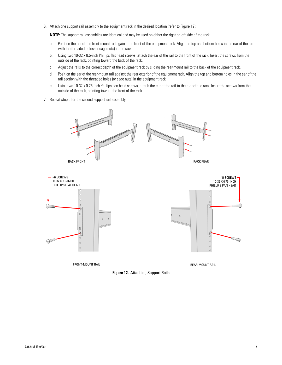 Pelco C1621M-E (9/08) 3 manual Attaching Support Rails 