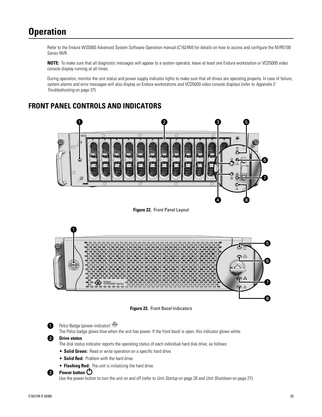 Pelco C1621M-E (9/08) 3 manual Operation, Front Panel Controls And Indicators, îDrive status, ïPower button 