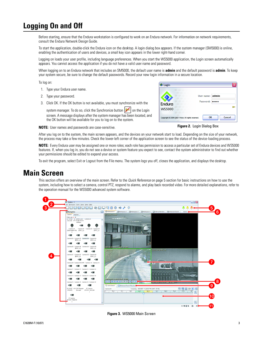 Pelco C1628M-F quick start Logging On and Off, Main Screen 