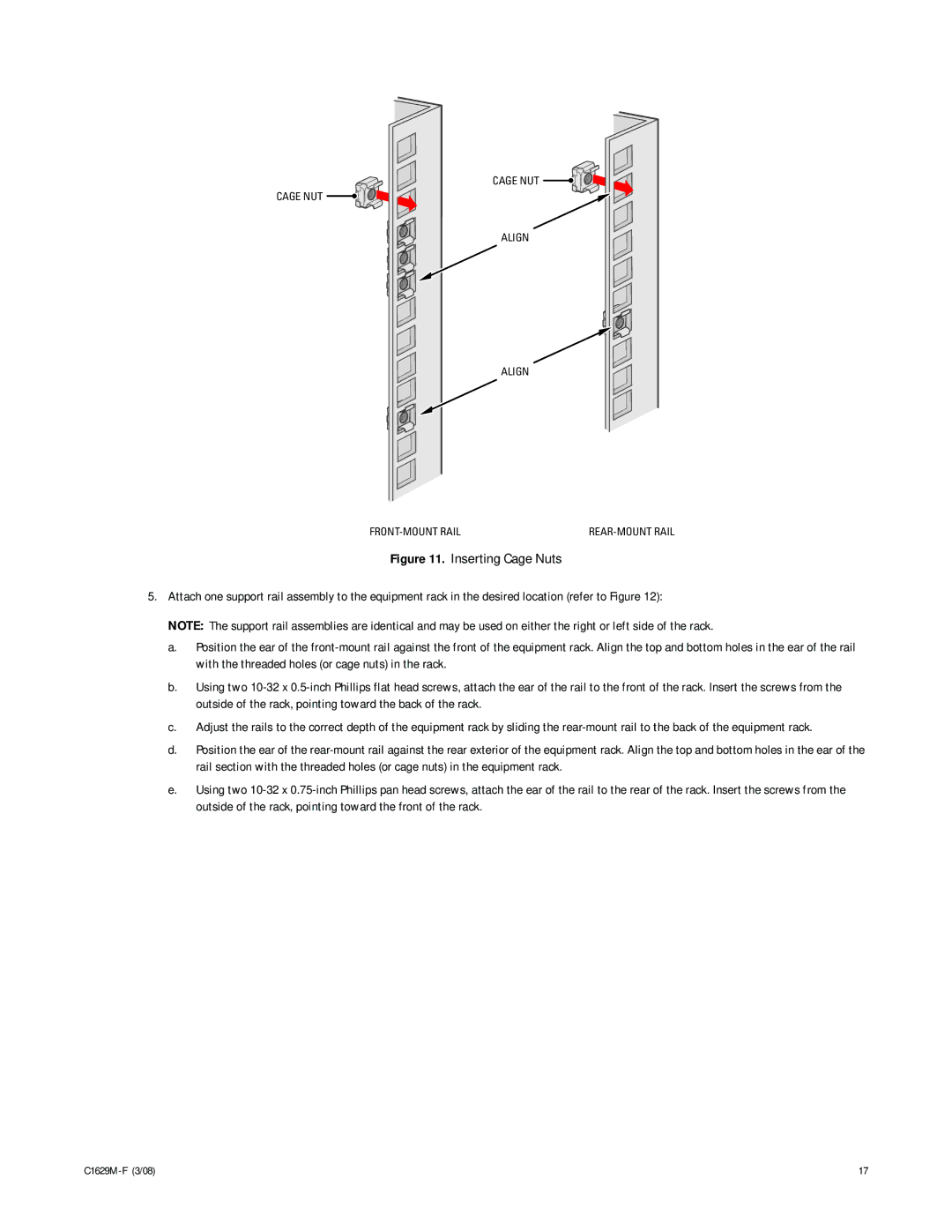 Pelco C1629M-F manual Cage NUT Align FRONT-MOUNT Rail 