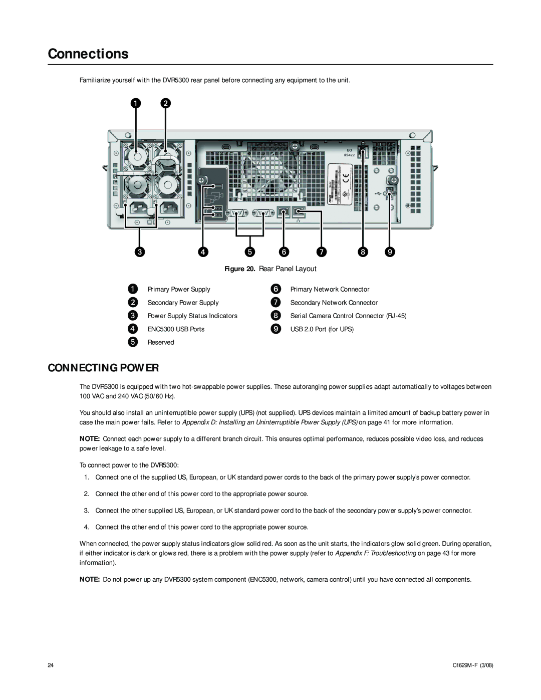 Pelco C1629M-F manual Connections, Connecting Power 