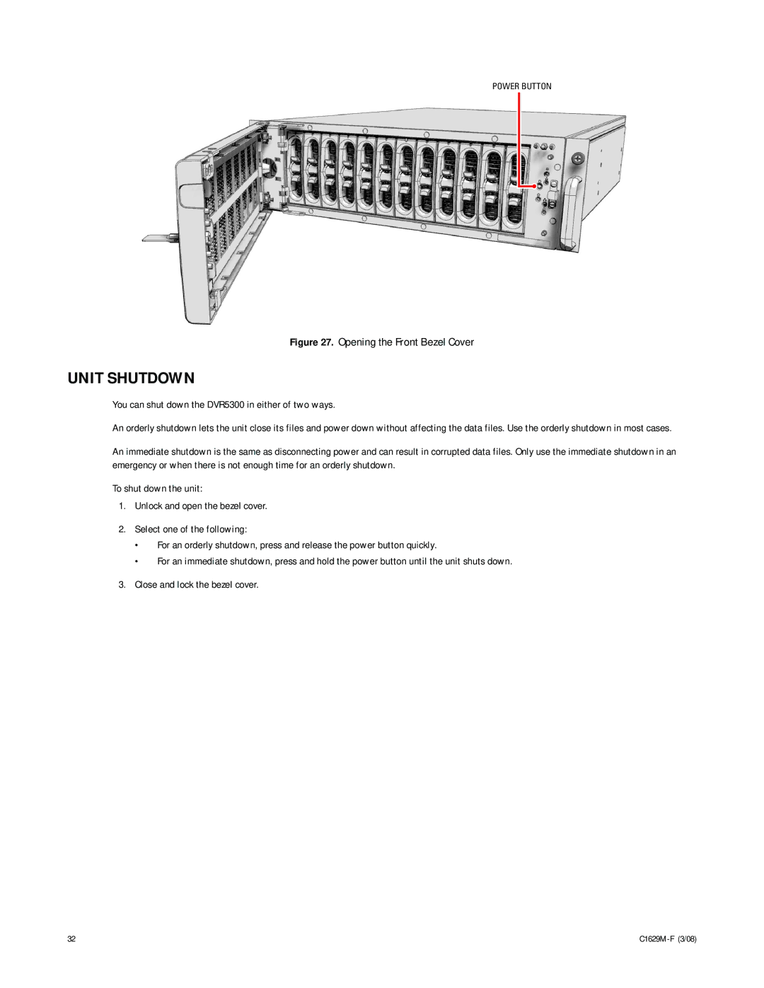 Pelco C1629M-F manual Unit Shutdown, You can shut down the DVR5300 in either of two ways 