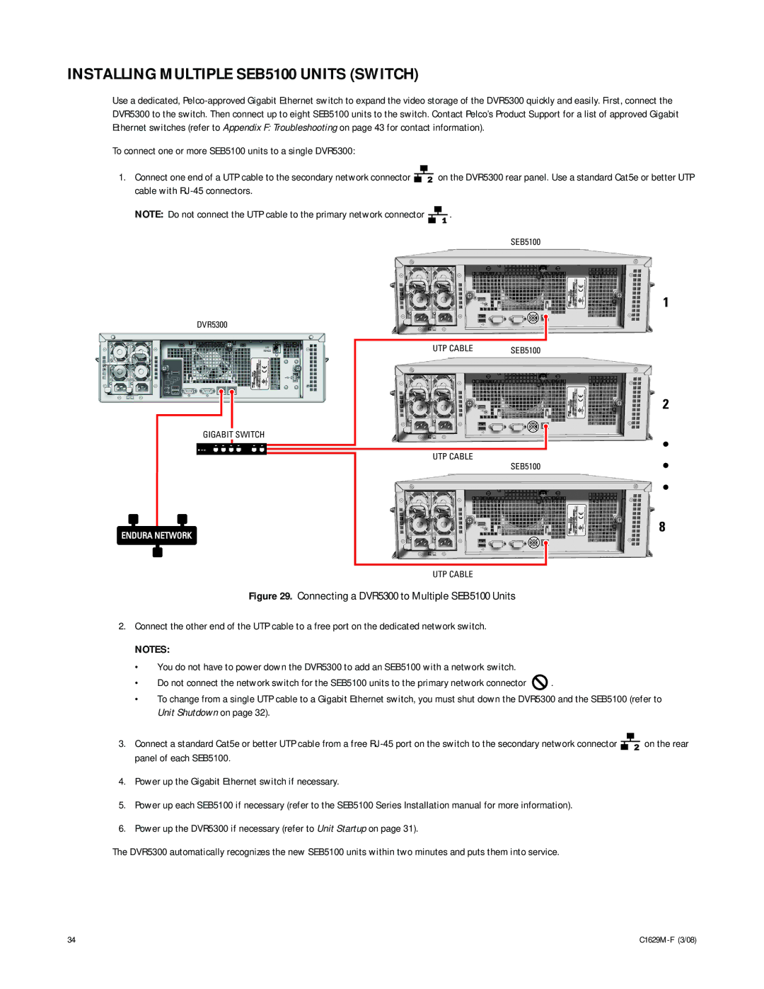 Pelco C1629M-F manual Installing Multiple SEB5100 Units Switch 