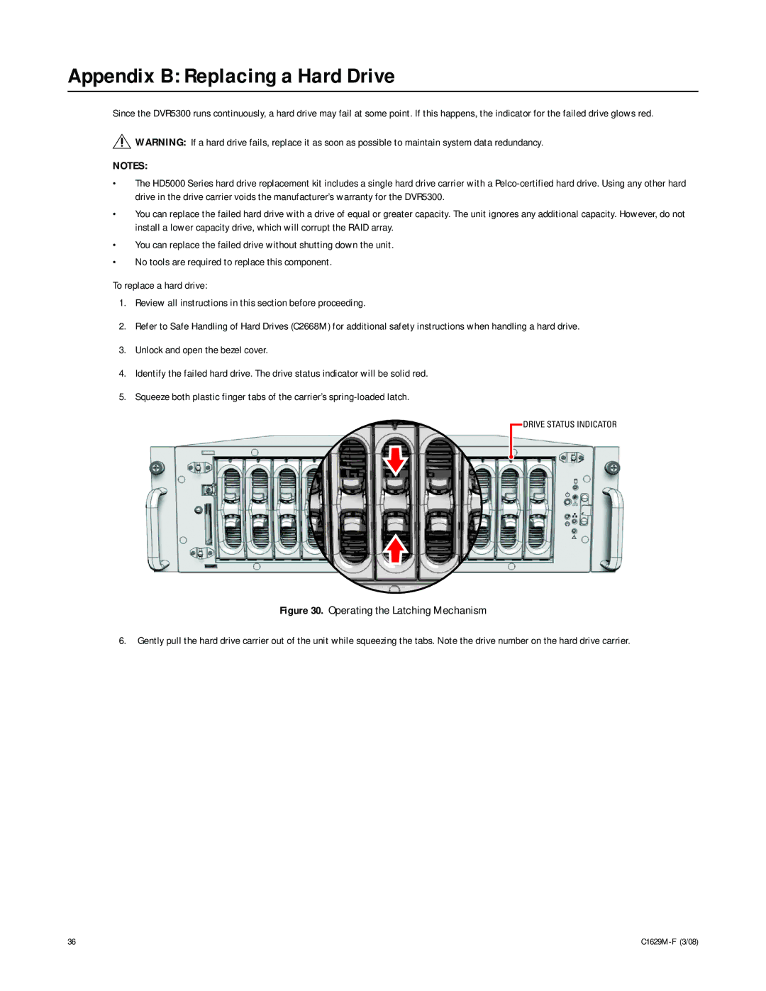 Pelco C1629M-F manual Appendix B Replacing a Hard Drive 