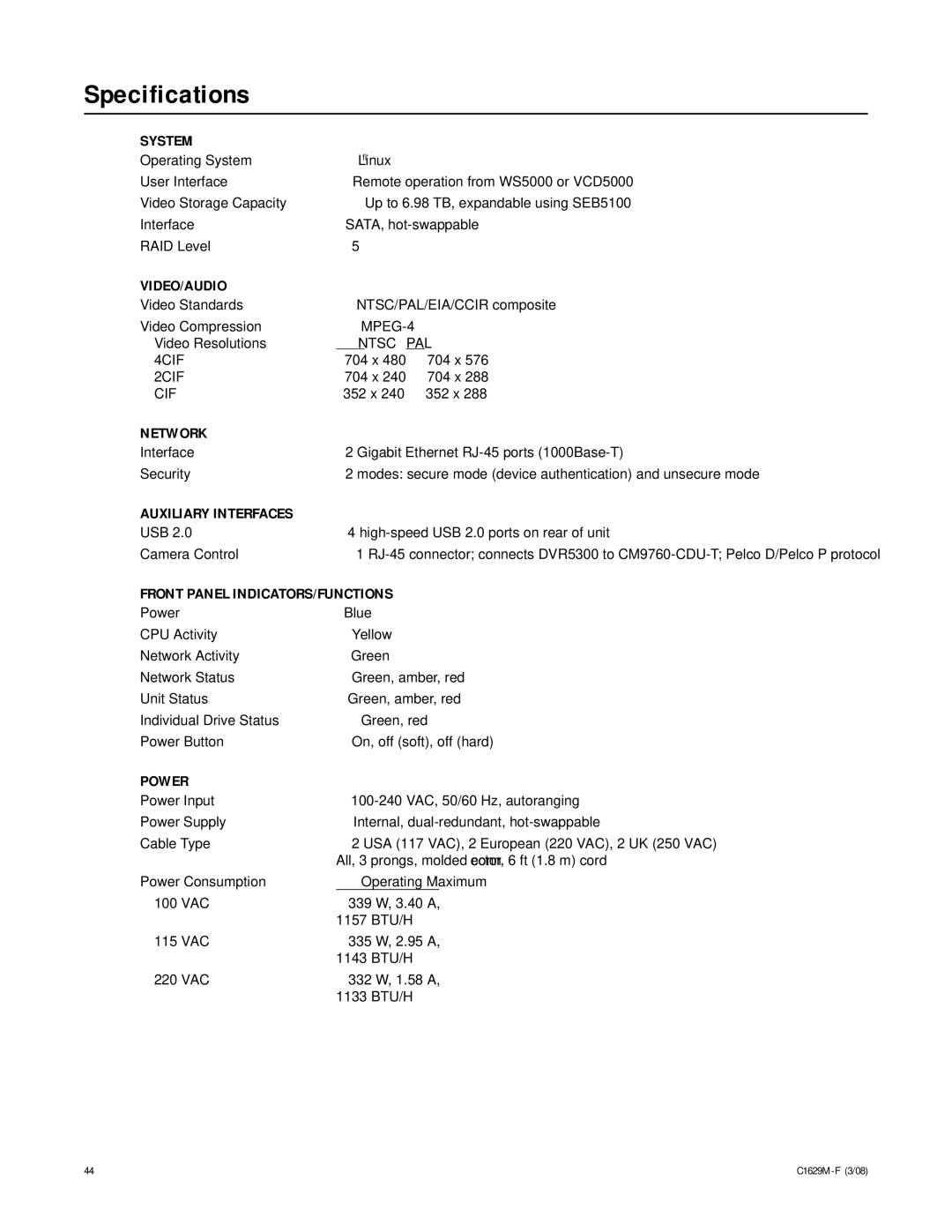 Pelco C1629M-F manual Specifications, System 