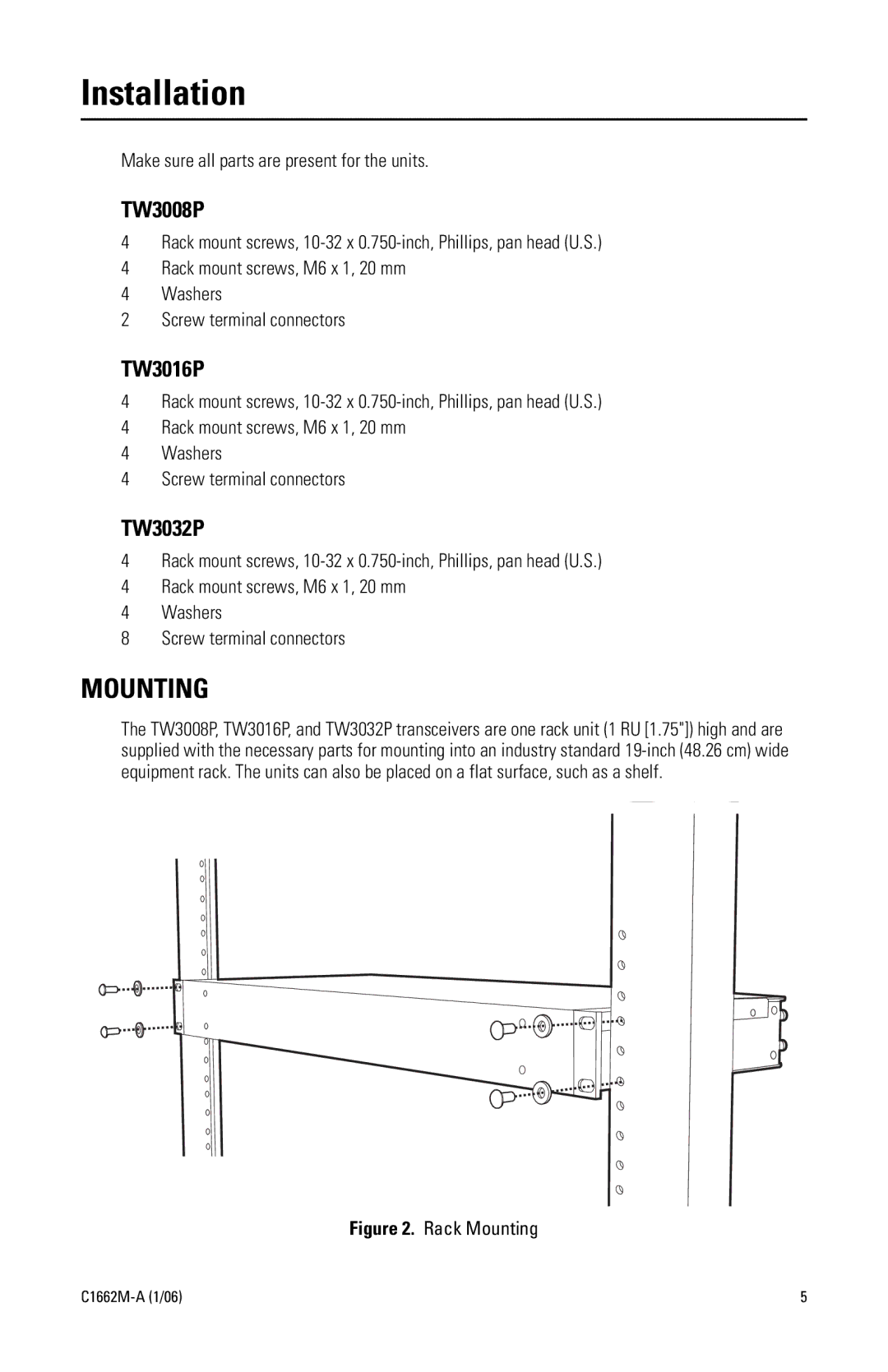 Pelco C1662M-A manual Installation, Mounting 