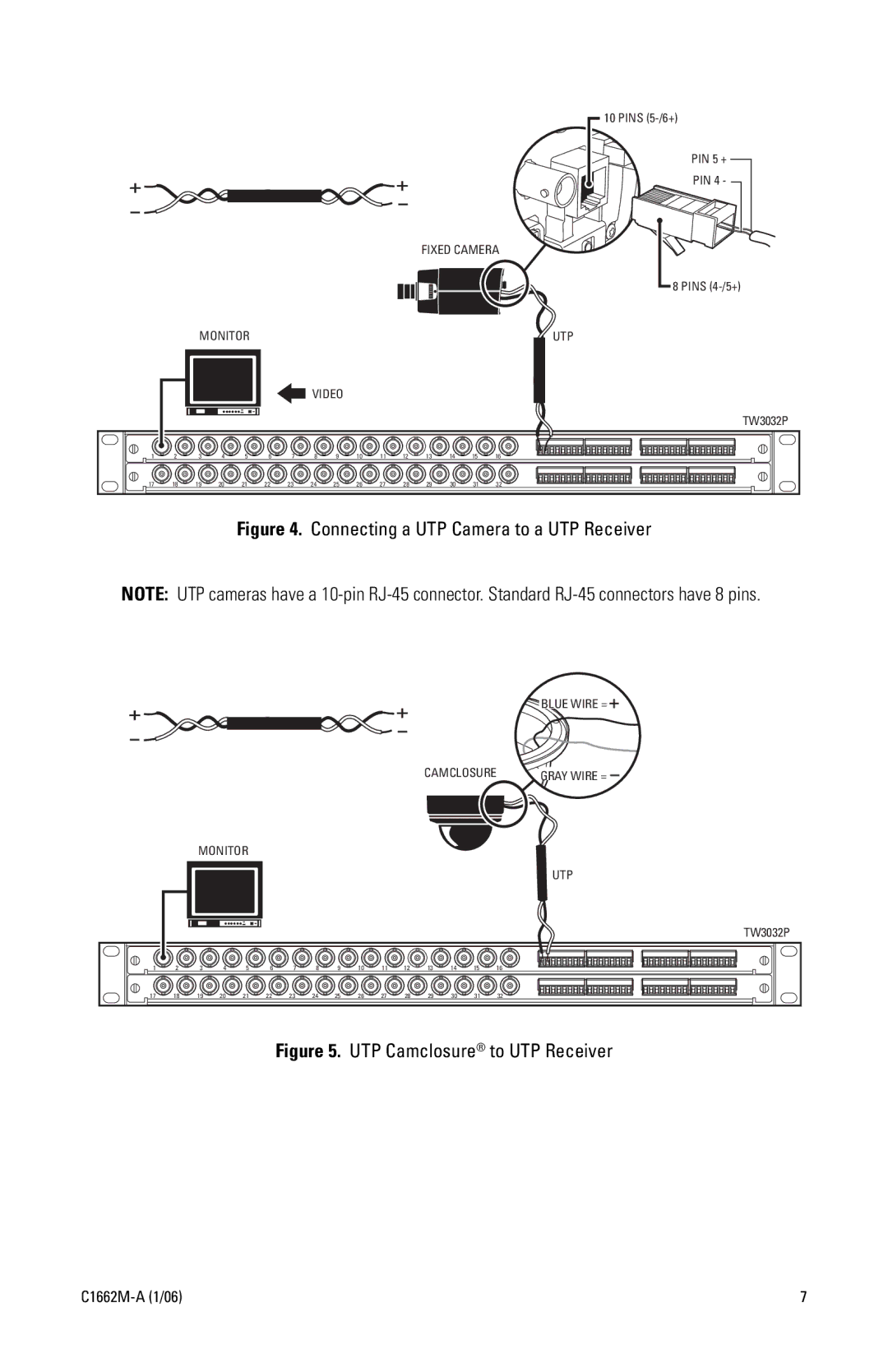 Pelco C1662M-A manual Connecting a UTP Camera to a UTP Receiver 