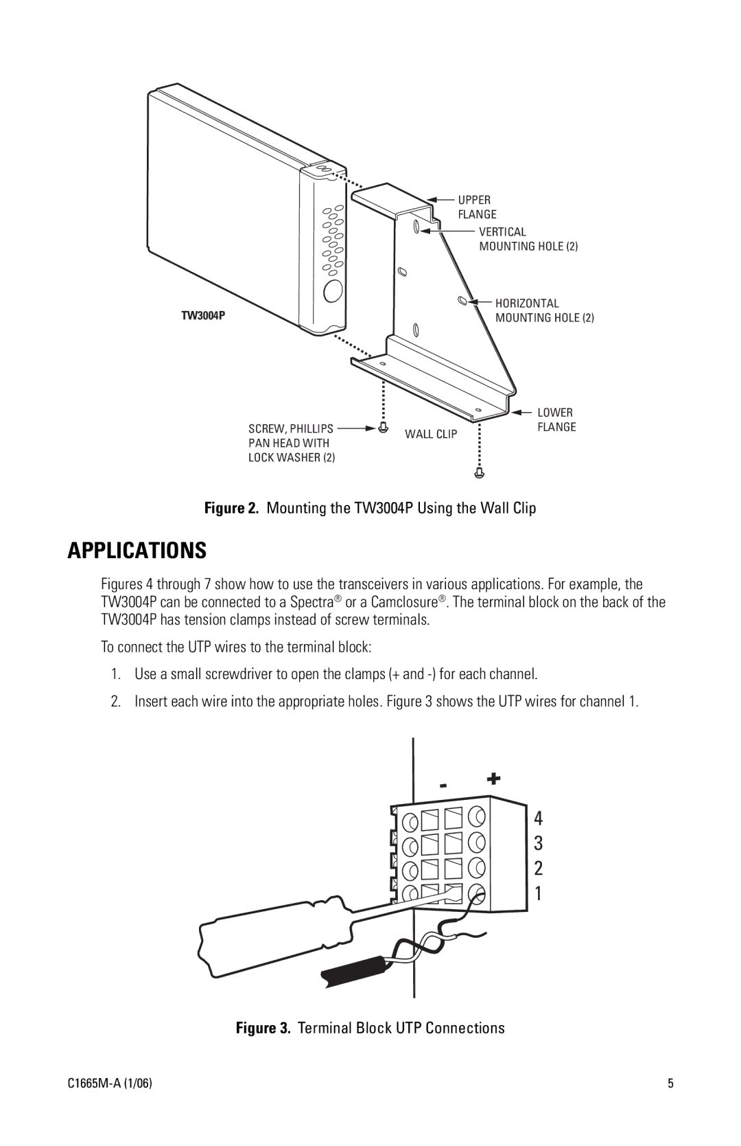 Pelco C1665M-A (1/06) manual Applications, Mounting the TW3004P Using the Wall Clip 