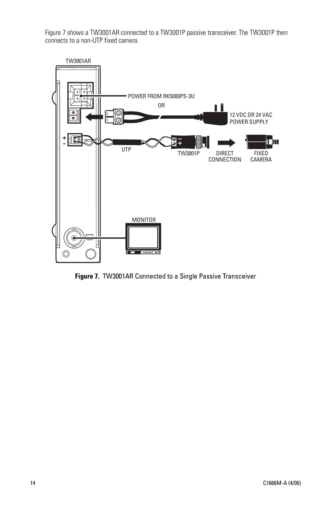 Pelco C1666M-A (4/06) manual TW3001AR Connected to a Single Passive Transceiver 