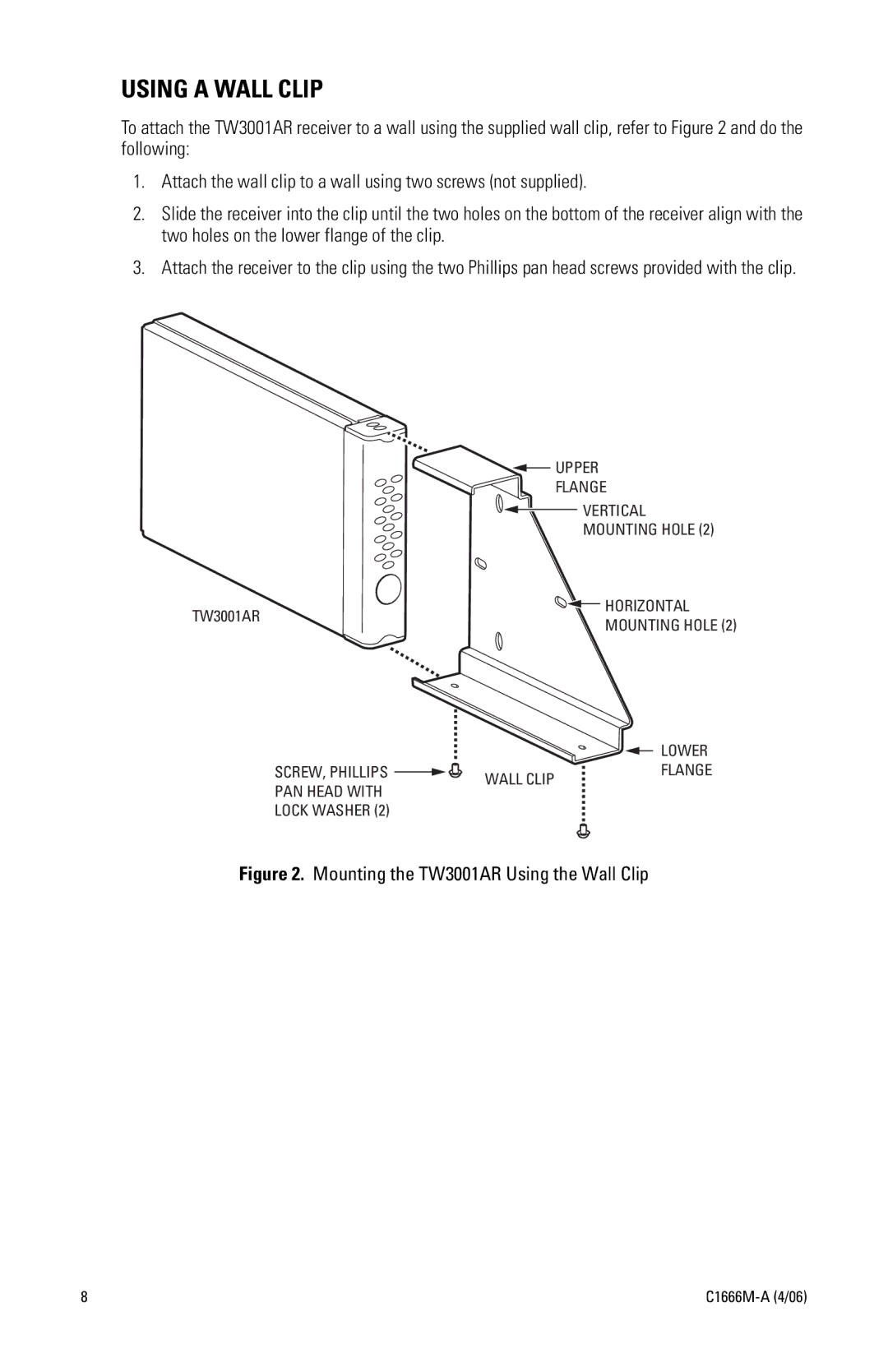 Pelco C1666M-A (4/06) manual Using a Wall Clip 