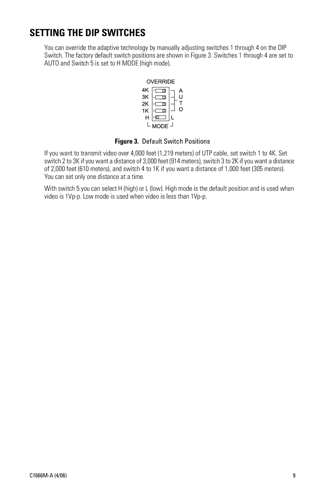 Pelco C1666M-A (4/06) manual Setting the DIP Switches 