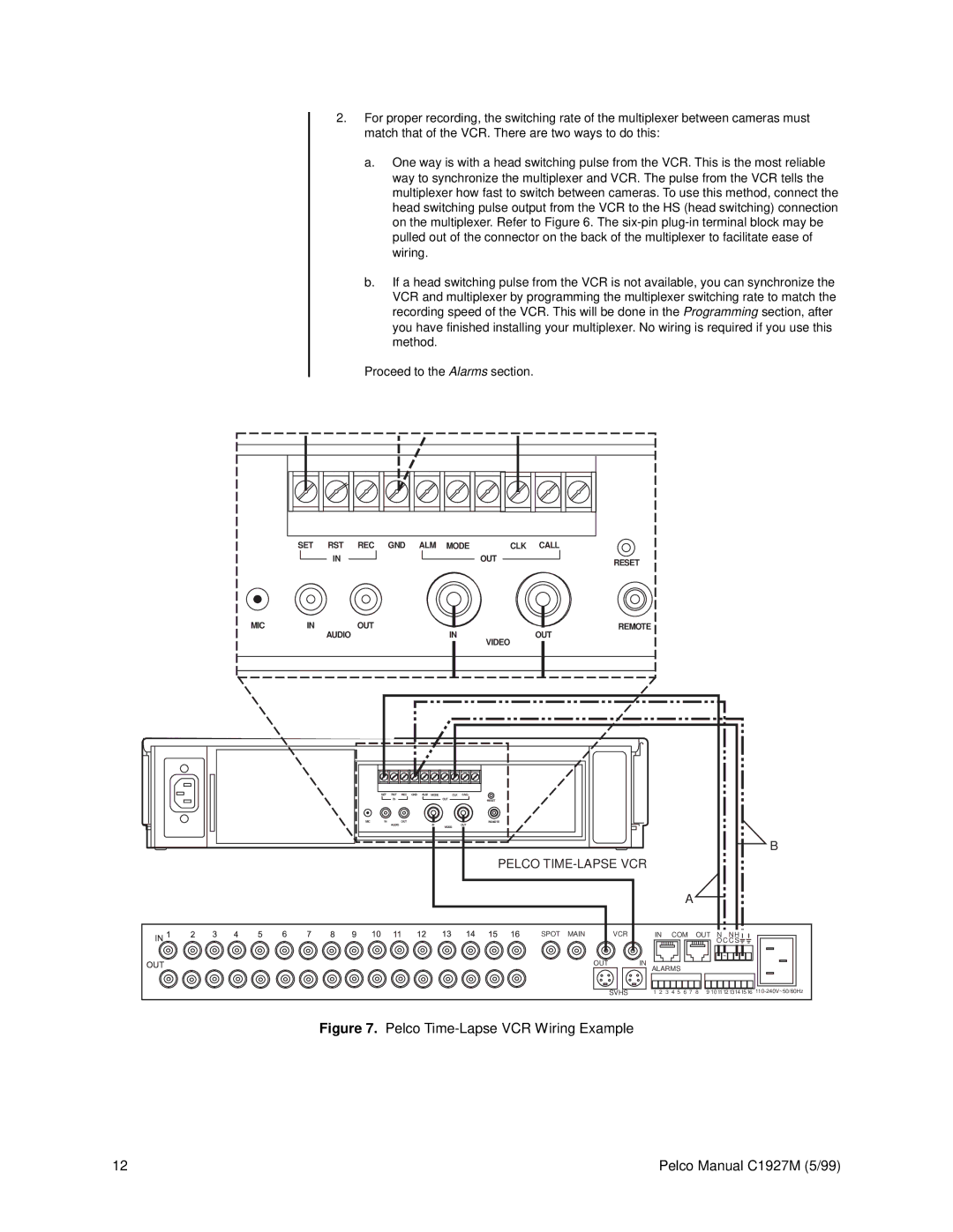 Pelco C1927M operation manual Pelco Time-Lapse VCR Wiring Example, Pelco TIME-LAPSE VCR 