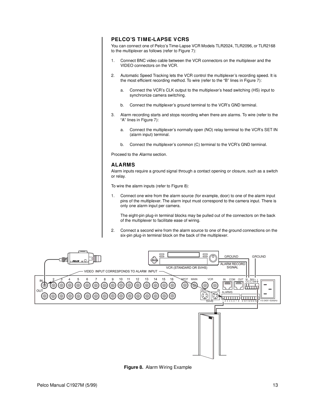 Pelco C1927M operation manual PELCO’S TIME-LAPSE Vcrs, Alarms 