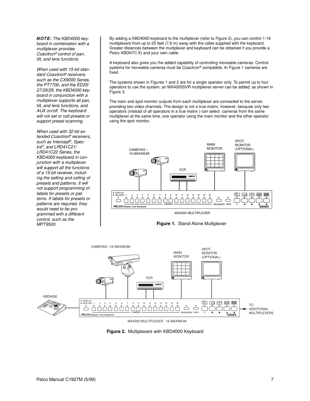 Pelco C1927M operation manual Stand-Alone Multiplexer 