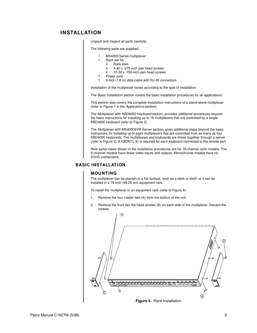 Pelco C1927M operation manual Basic Installation Mounting 