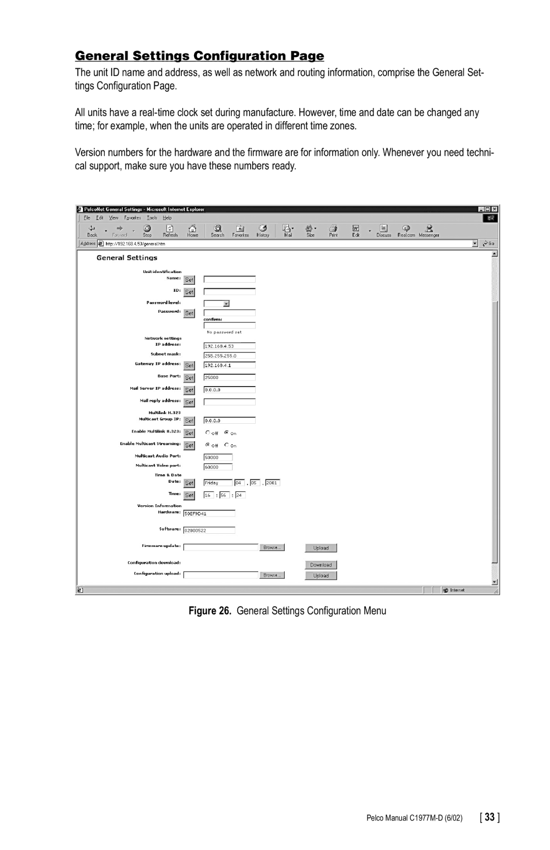 Pelco C1977M-D manual General Settings Configuration Menu 