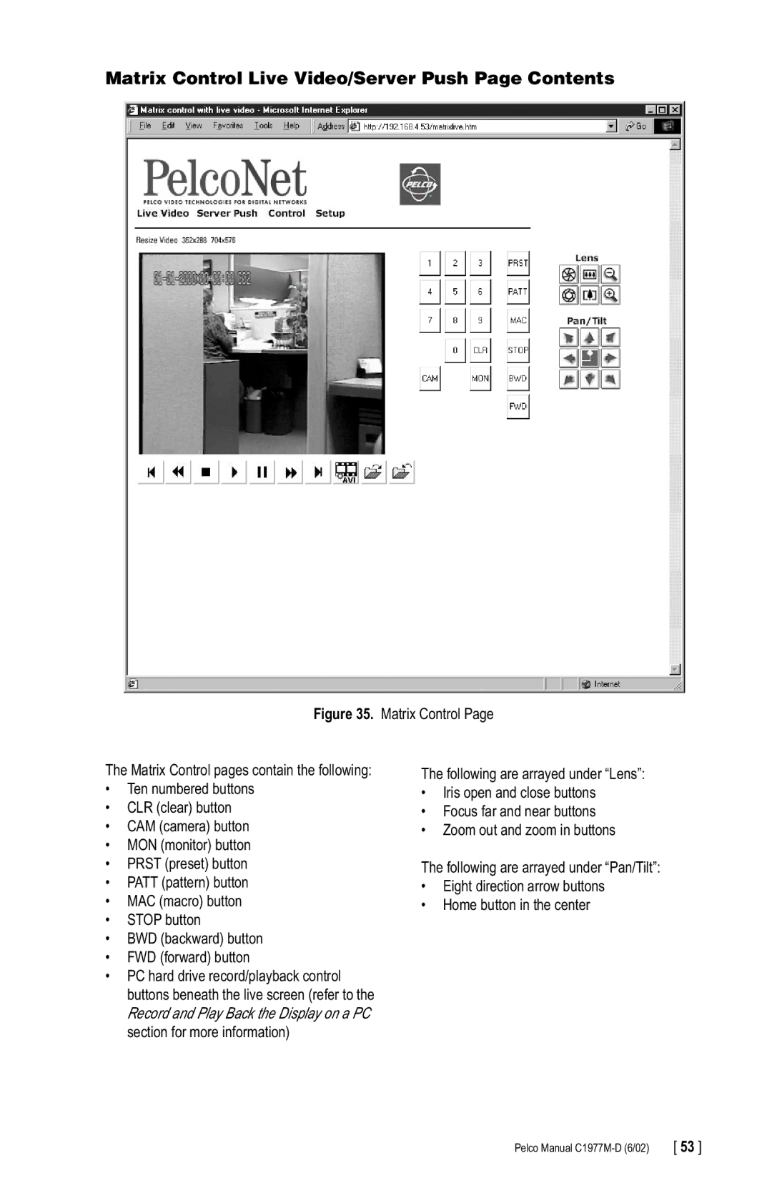 Pelco C1977M-D manual Matrix Control Live Video/Server Push Page Contents 