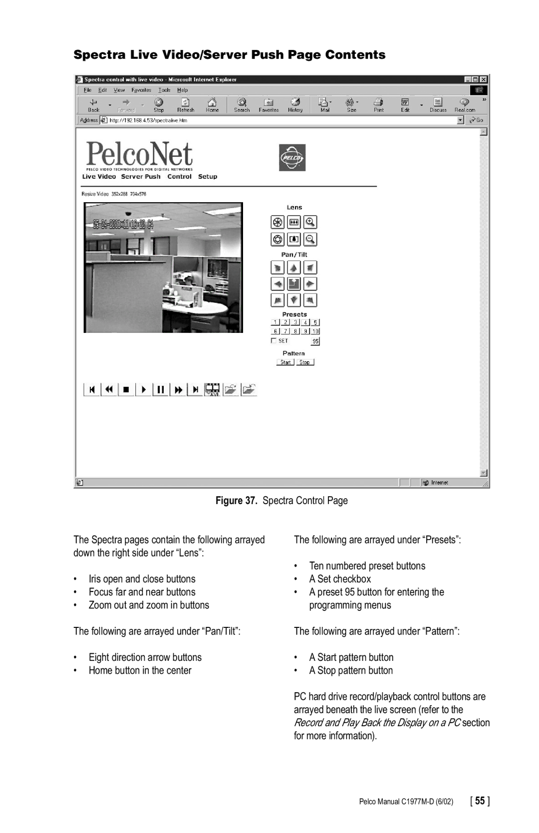 Pelco C1977M-D manual Spectra Live Video/Server Push Page Contents 