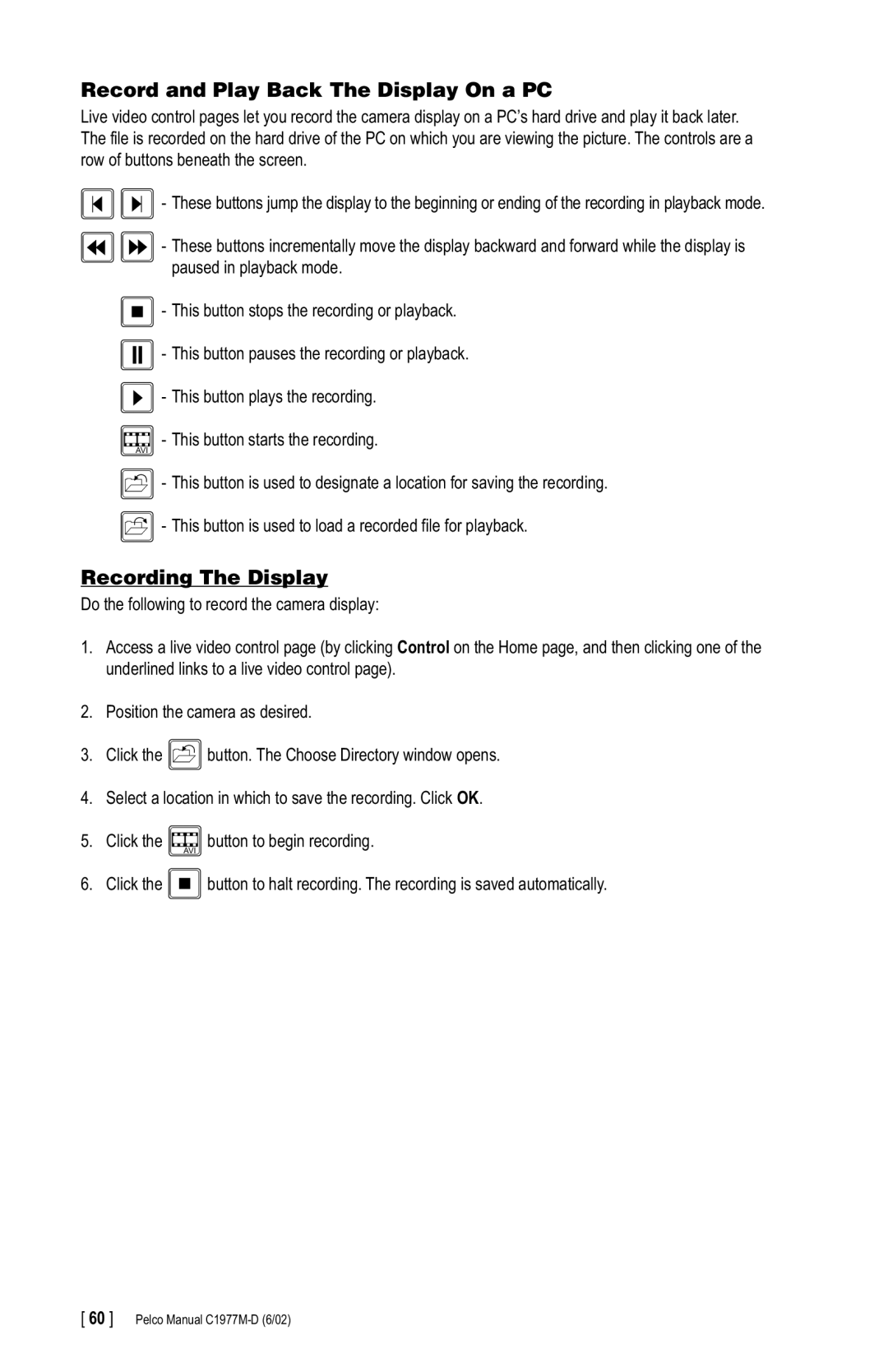 Pelco C1977M-D manual Record and Play Back The Display On a PC, Recording The Display 