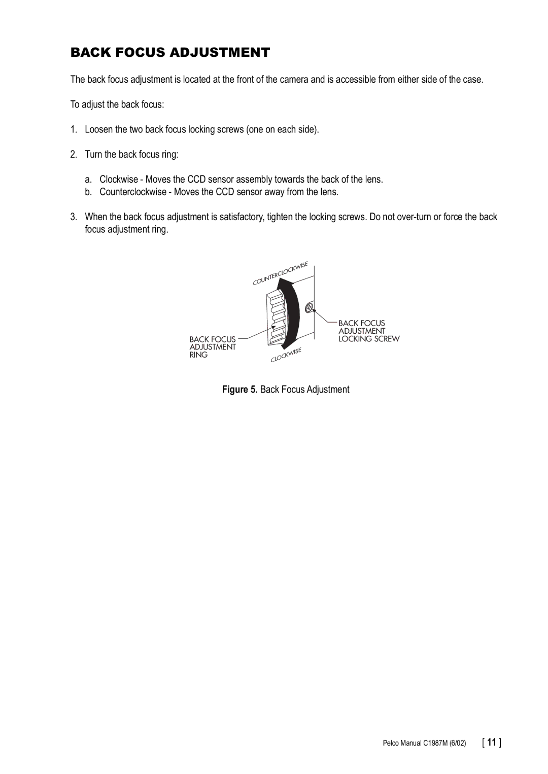 Pelco C1987M manual Back Focus Adjustment 
