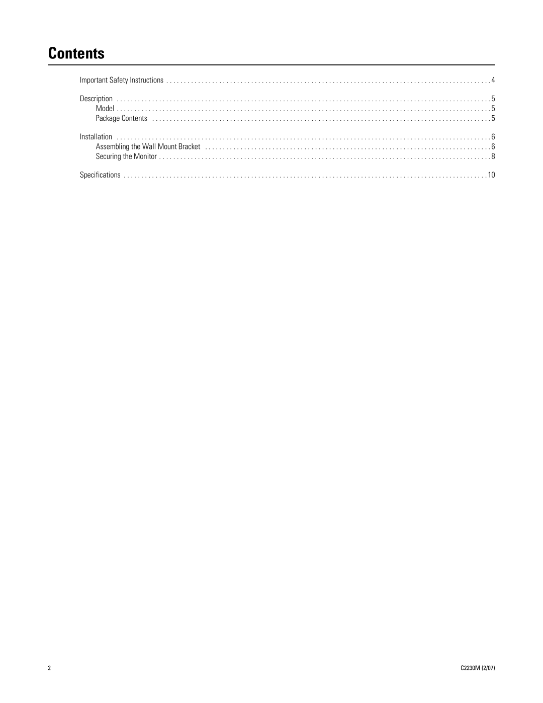 Pelco C2230M manual Contents 