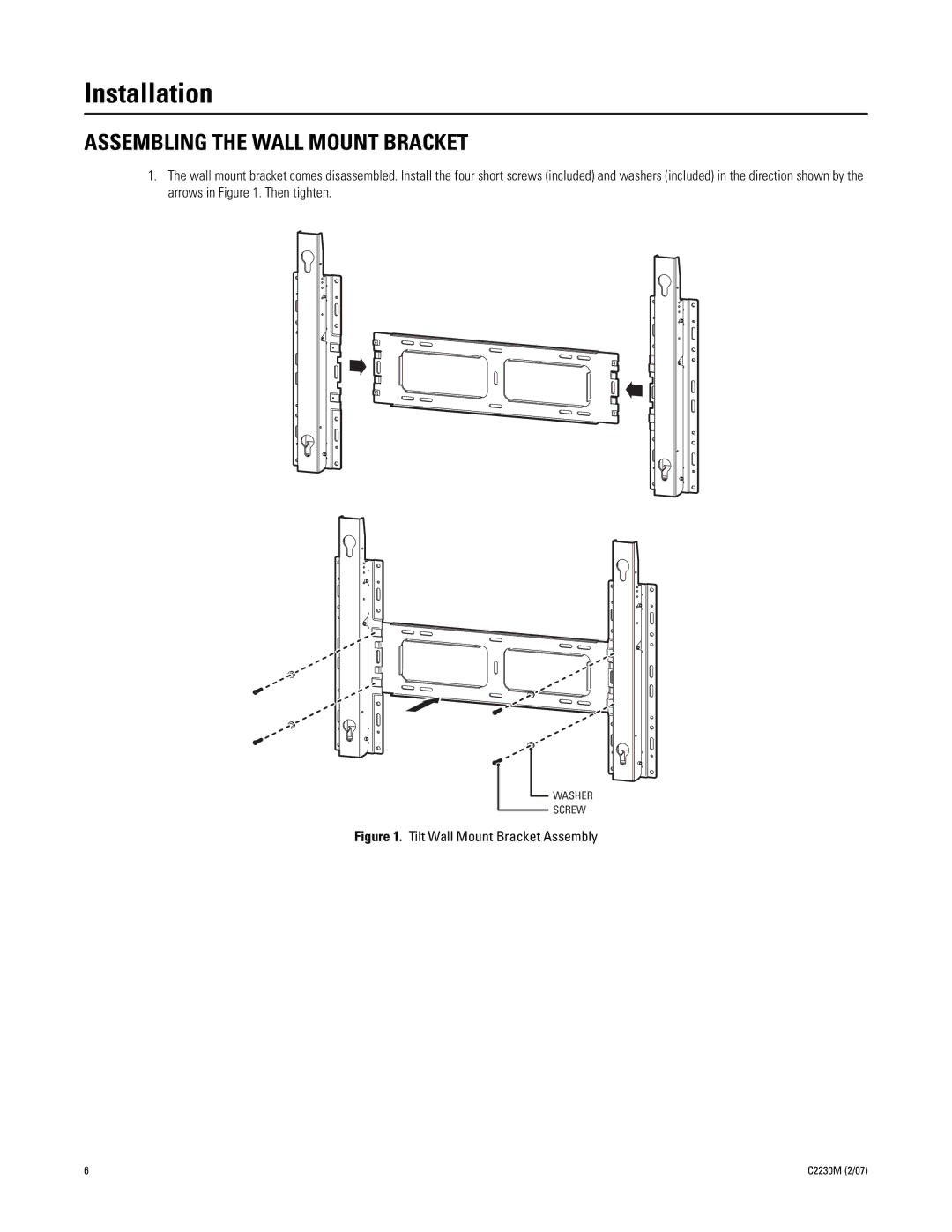 Pelco C2230M manual Installation, Assembling the Wall Mount Bracket 