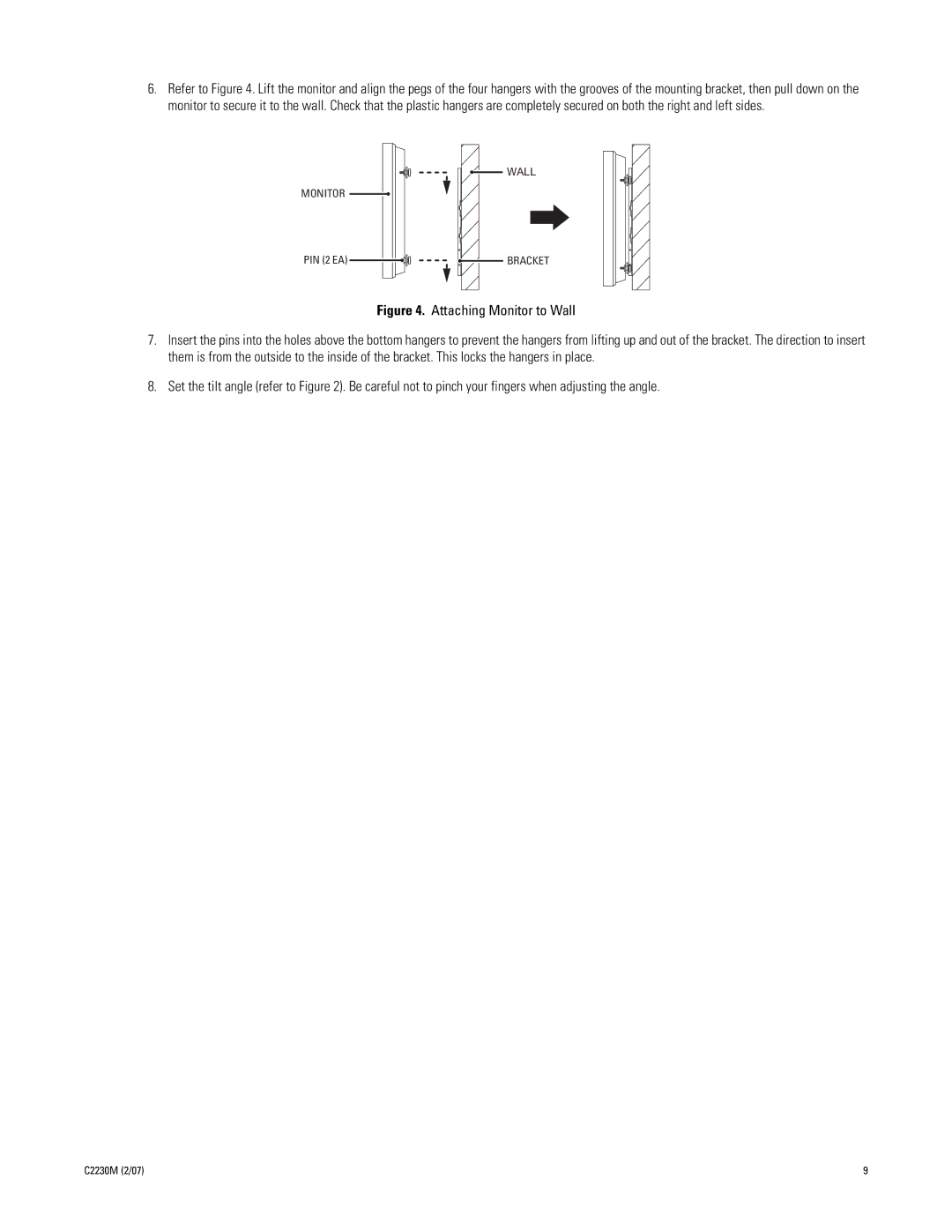 Pelco C2230M manual Attaching Monitor to Wall 
