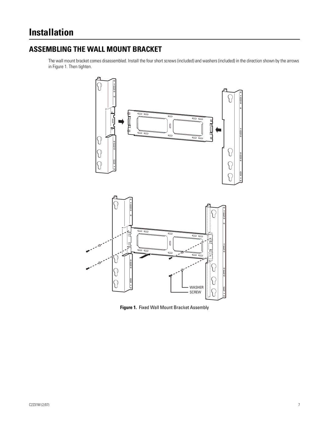 Pelco c2231m manual Installation, Assembling the Wall Mount Bracket 