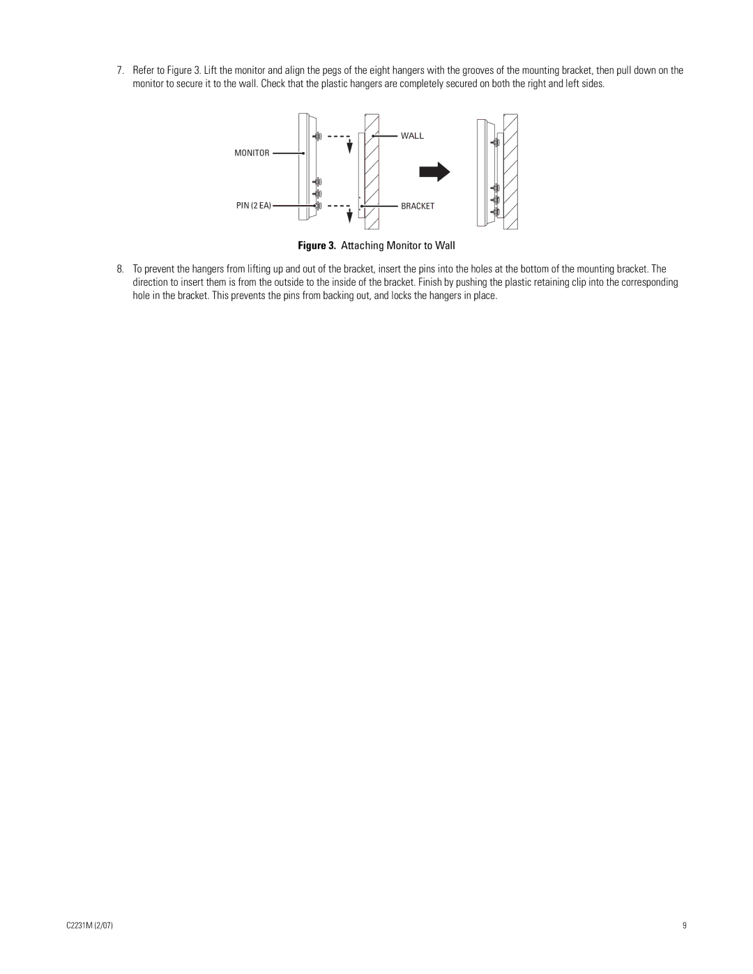 Pelco c2231m manual Attaching Monitor to Wall 