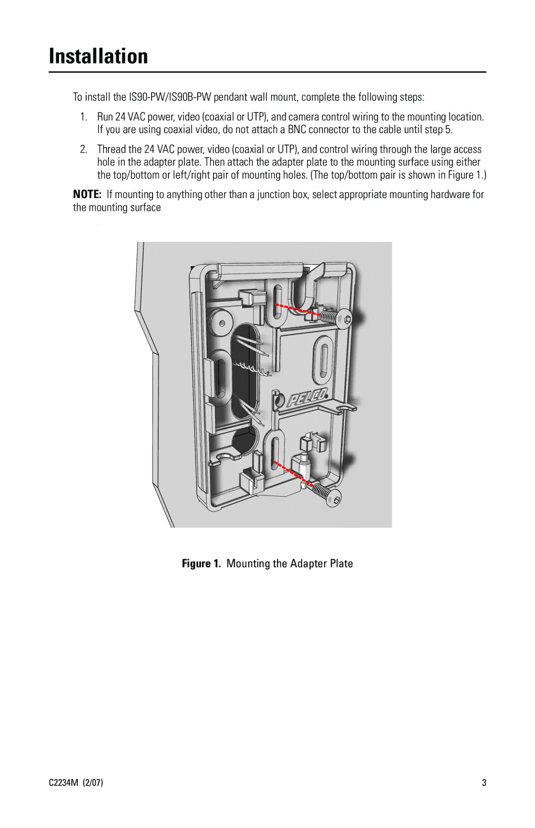 Pelco C2234M manual Installation, Mounting the Adapter Plate 