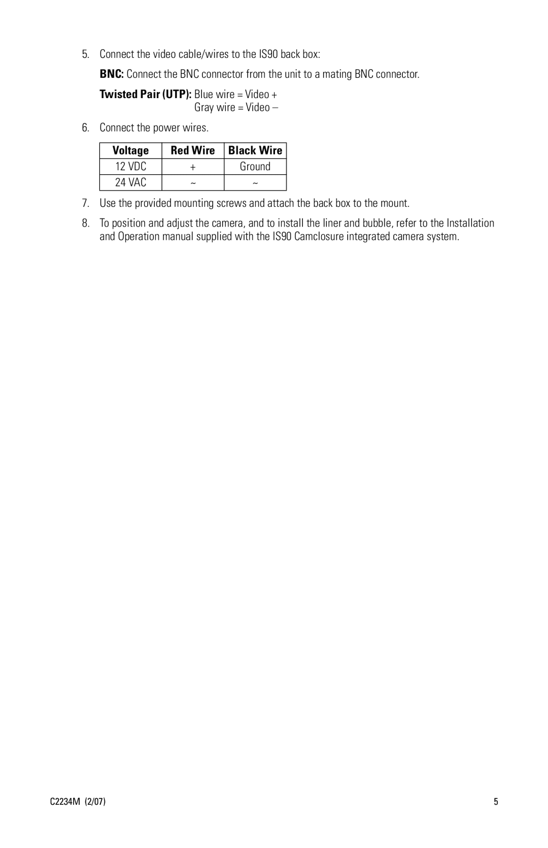 Pelco C2234M manual Twisted Pair UTP Blue wire = Video + 