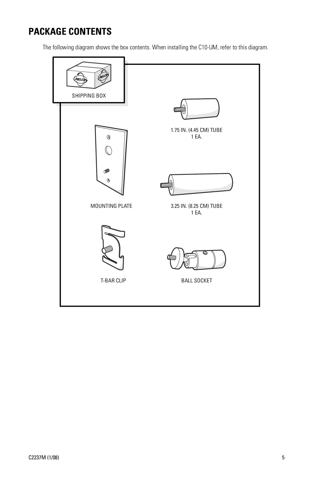 Pelco C2237M manual Package Contents 