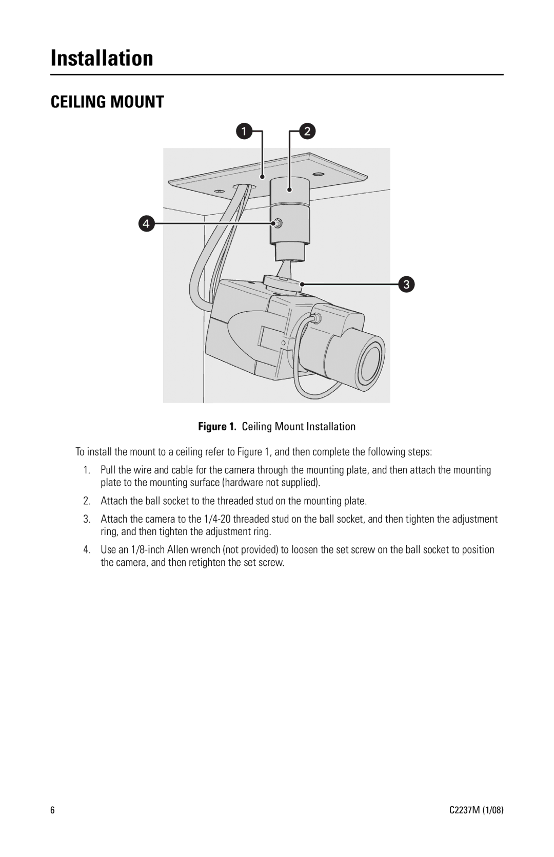 Pelco C2237M manual Installation, Ceiling Mount 