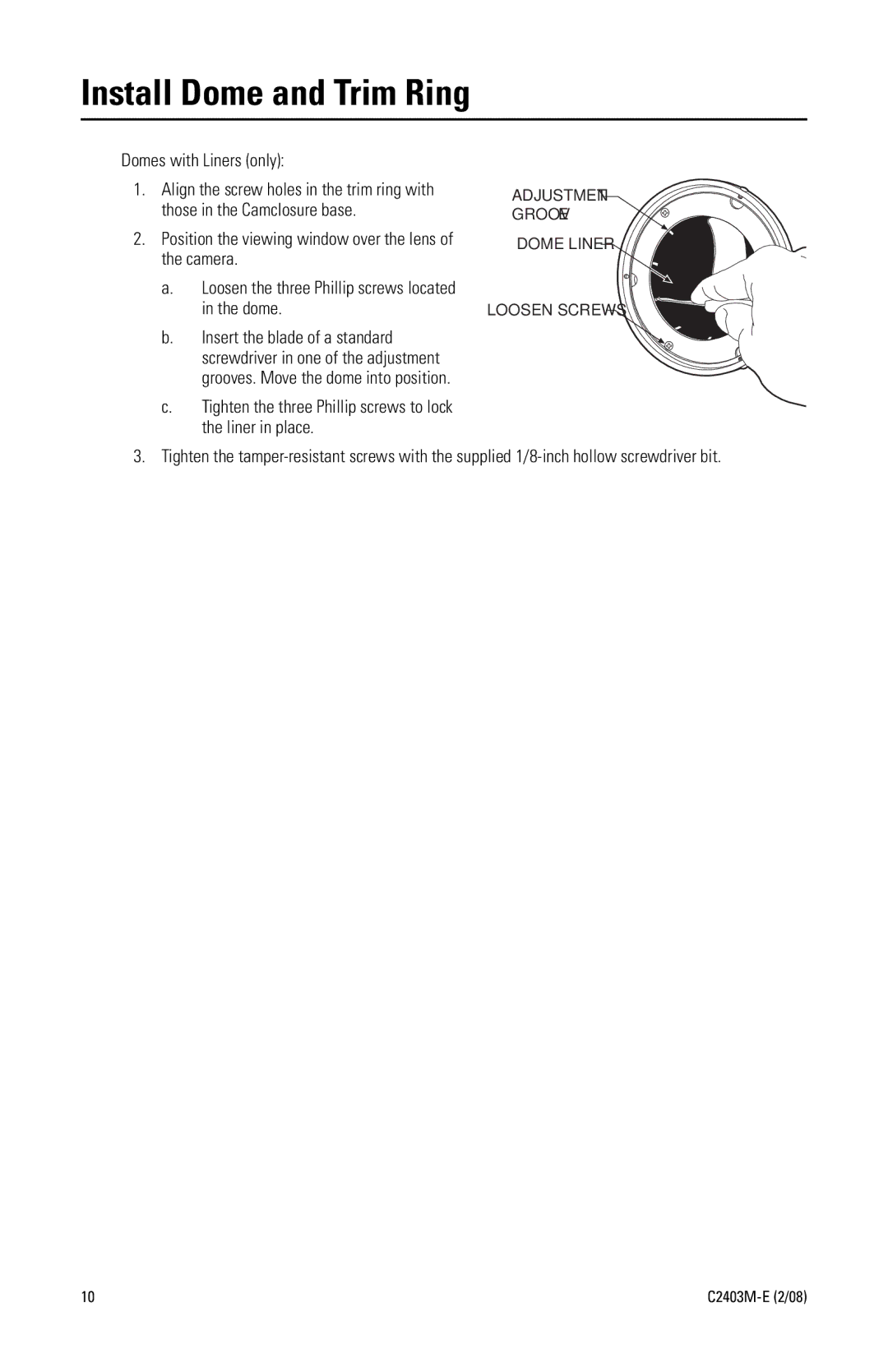 Pelco C2403M-E (2/08) manual Install Dome and Trim Ring 