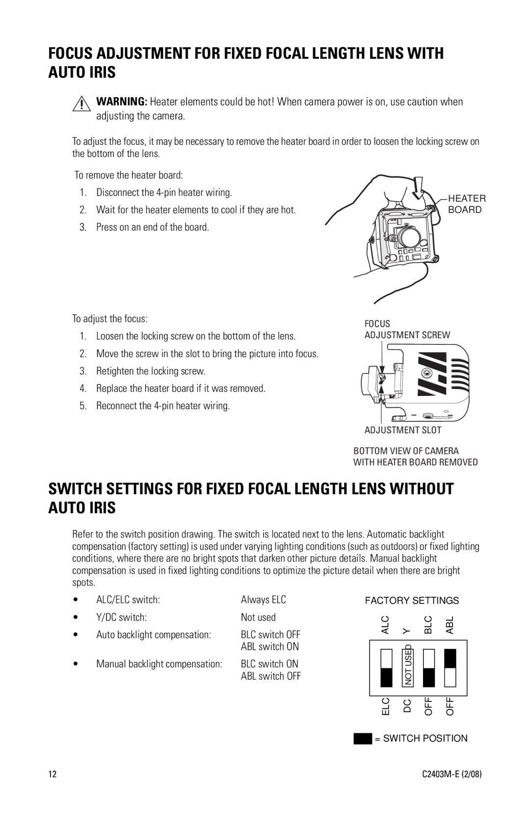 Pelco C2403M-E (2/08) manual Focus Adjustment for Fixed Focal Length Lens with Auto Iris 