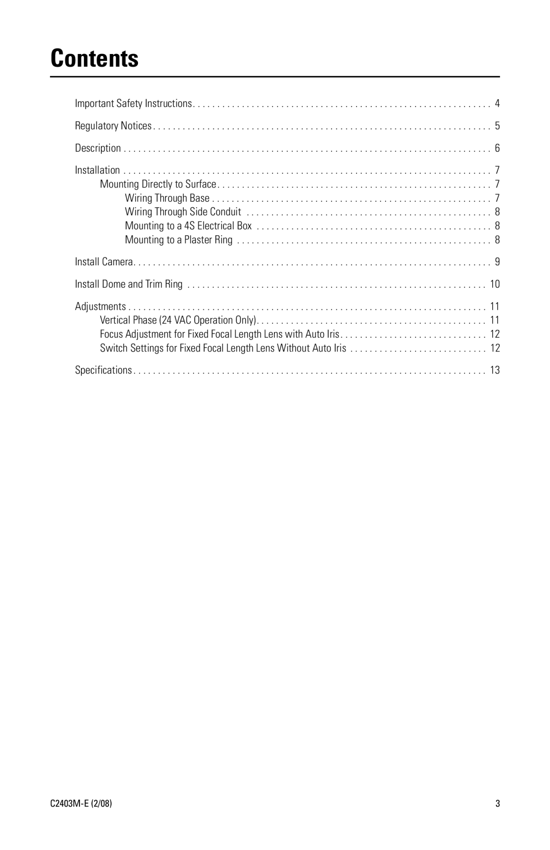 Pelco C2403M-E (2/08) manual Contents 