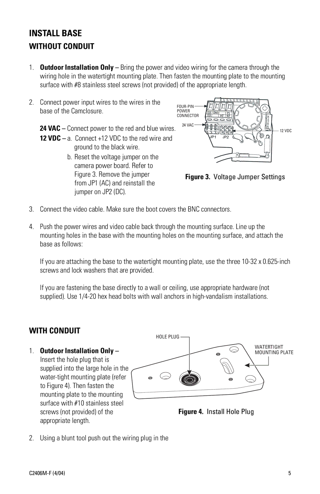 Pelco C2406M-F (4/04) manual Install Base, Without Conduit 
